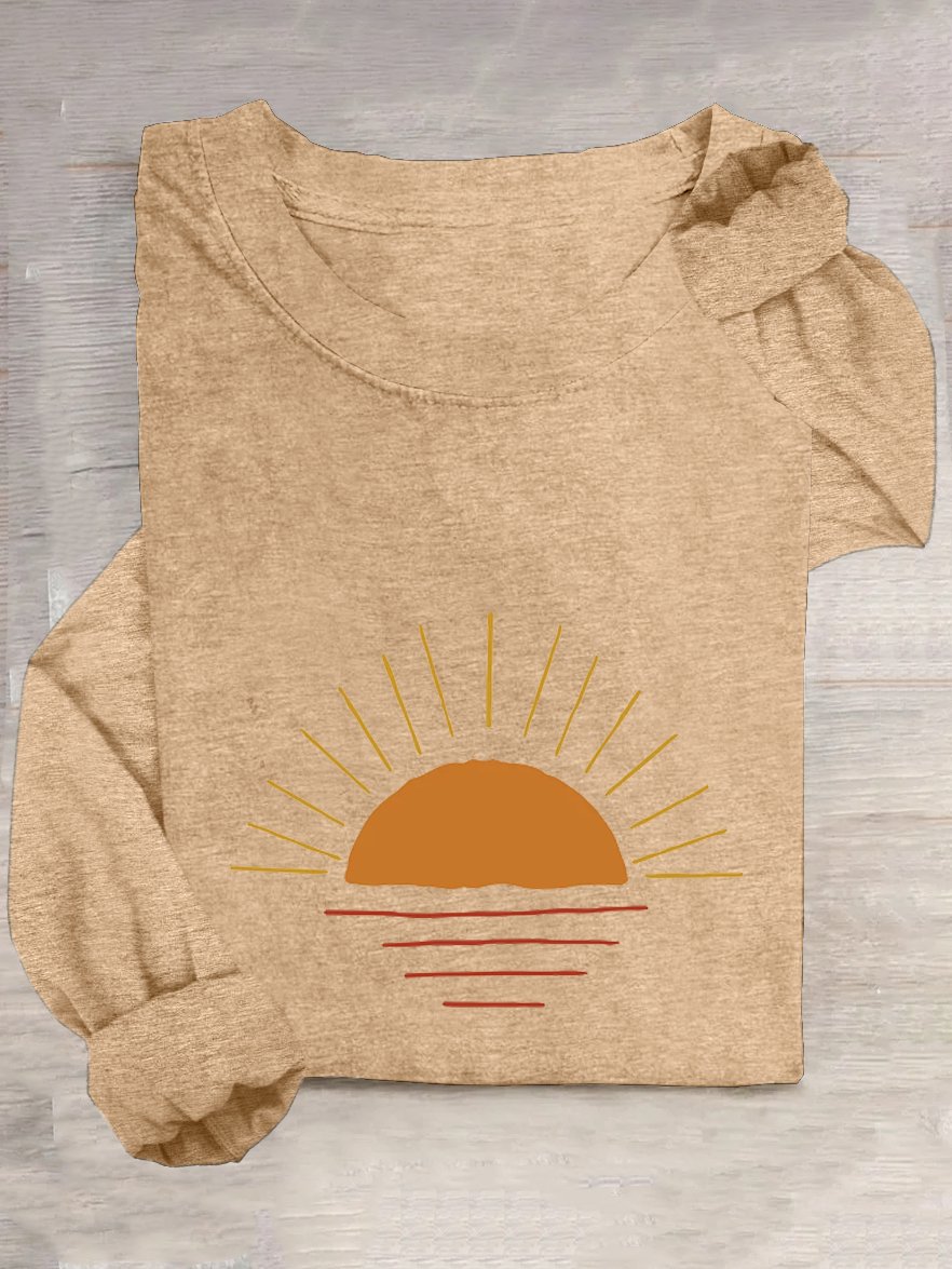 Sonne Weit Lässig Rundhals T-Shirt