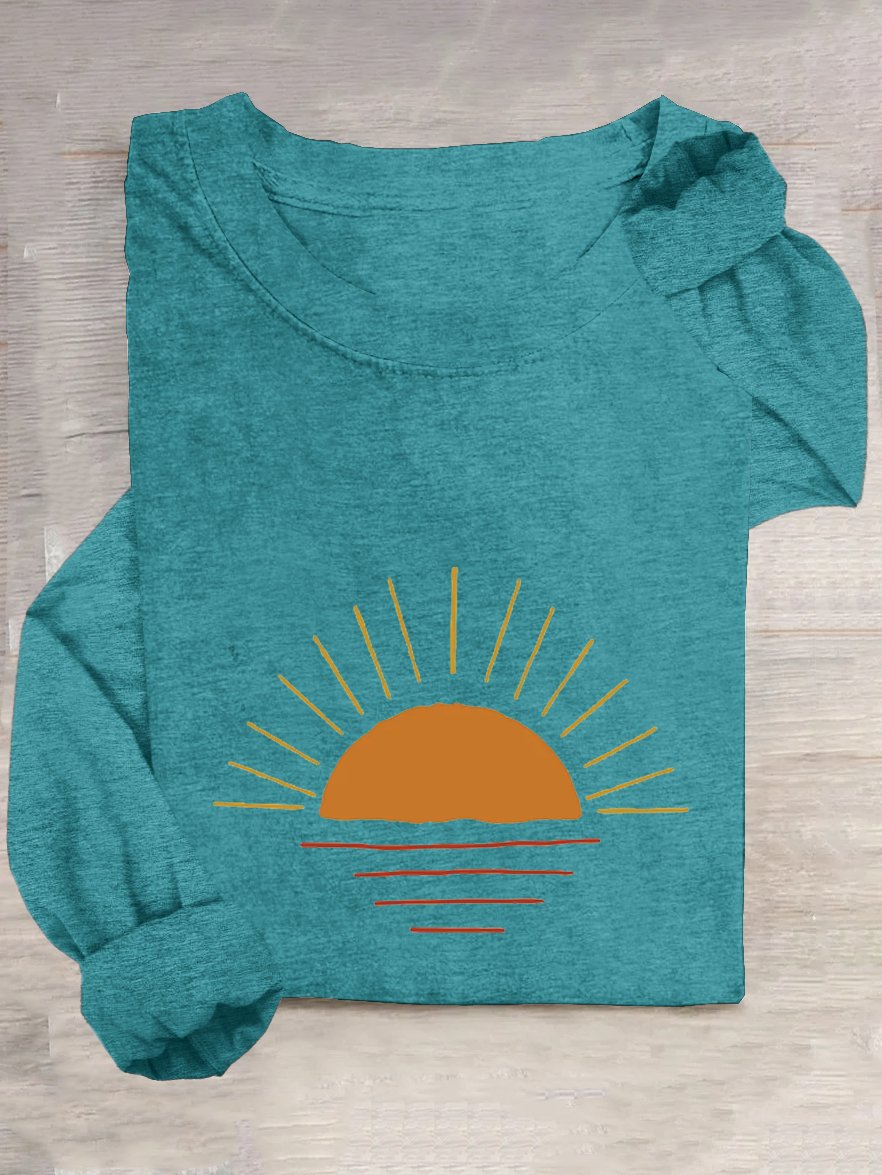 Sonne Weit Lässig Rundhals T-Shirt