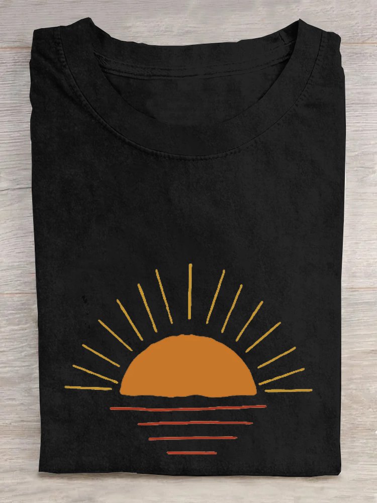 Sonne Weit Lässig Rundhals T-Shirt