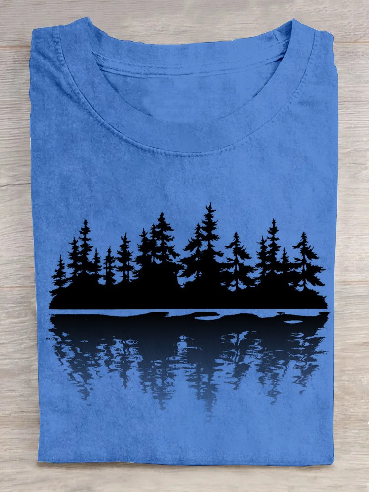 Landschaftsdruck Lässig Weit Rundhals T-Shirt