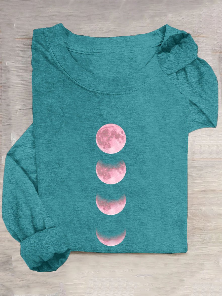 Mond Lässig Weit Rundhals T-Shirt