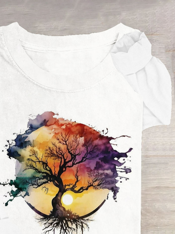 Weit Baumwollmischung Baum Lässig T-Shirt