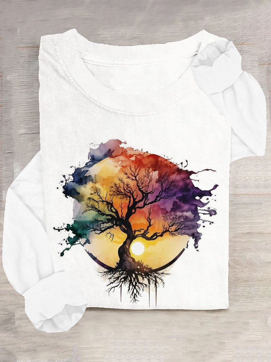 Weit Baumwollmischung Baum Lässig T-Shirt