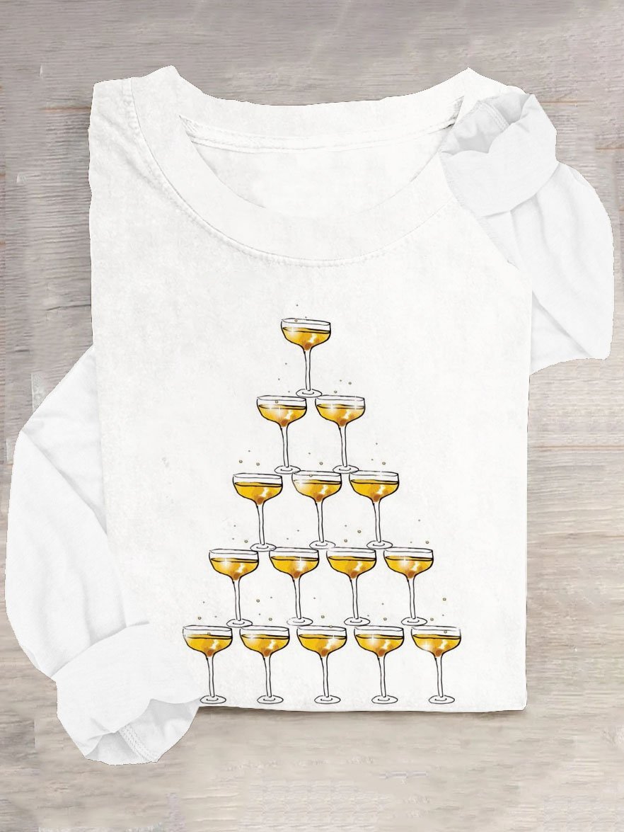 Champagner Glas Lässig Rundhals T-Shirt