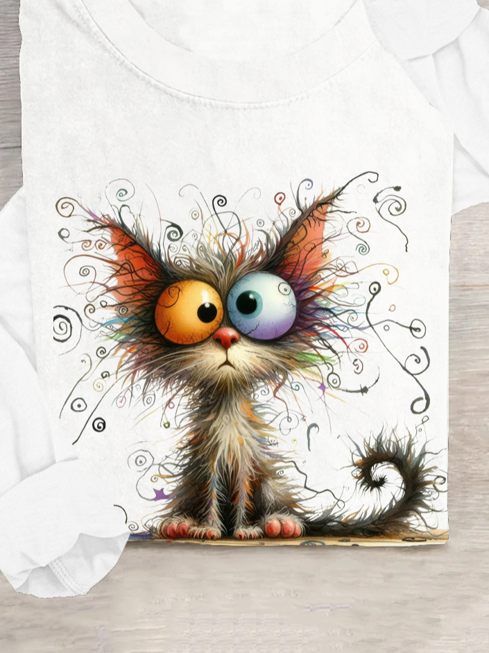 Lässig Baumwollmischung Katze T-Shirt