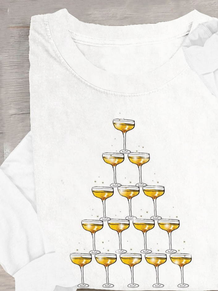 Champagner Glas Lässig Rundhals T-Shirt