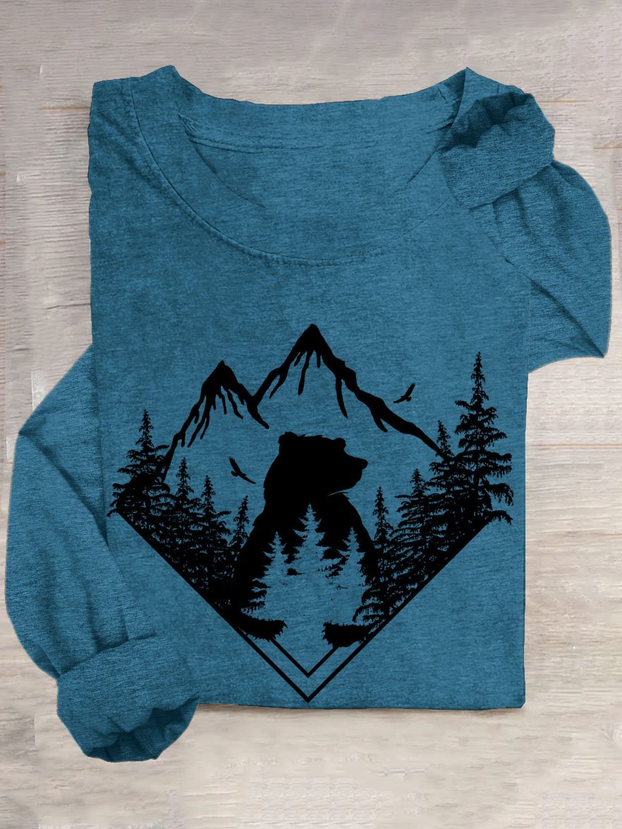 Landschaft Weit Lässig Baumwollmischung T-Shirt