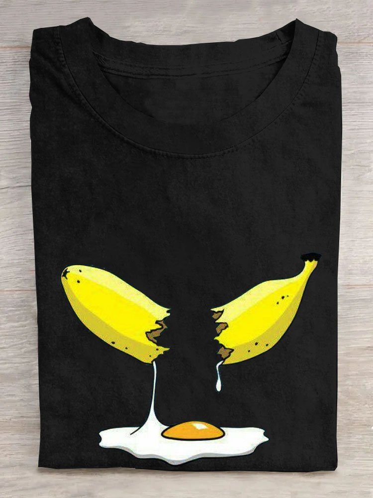 Lustig Banane Eier Print Lässig T-Shirt