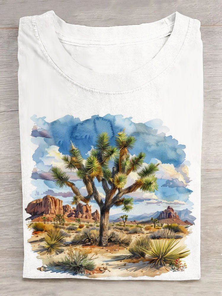 Lässig Rundhals Landschaft T-Shirt