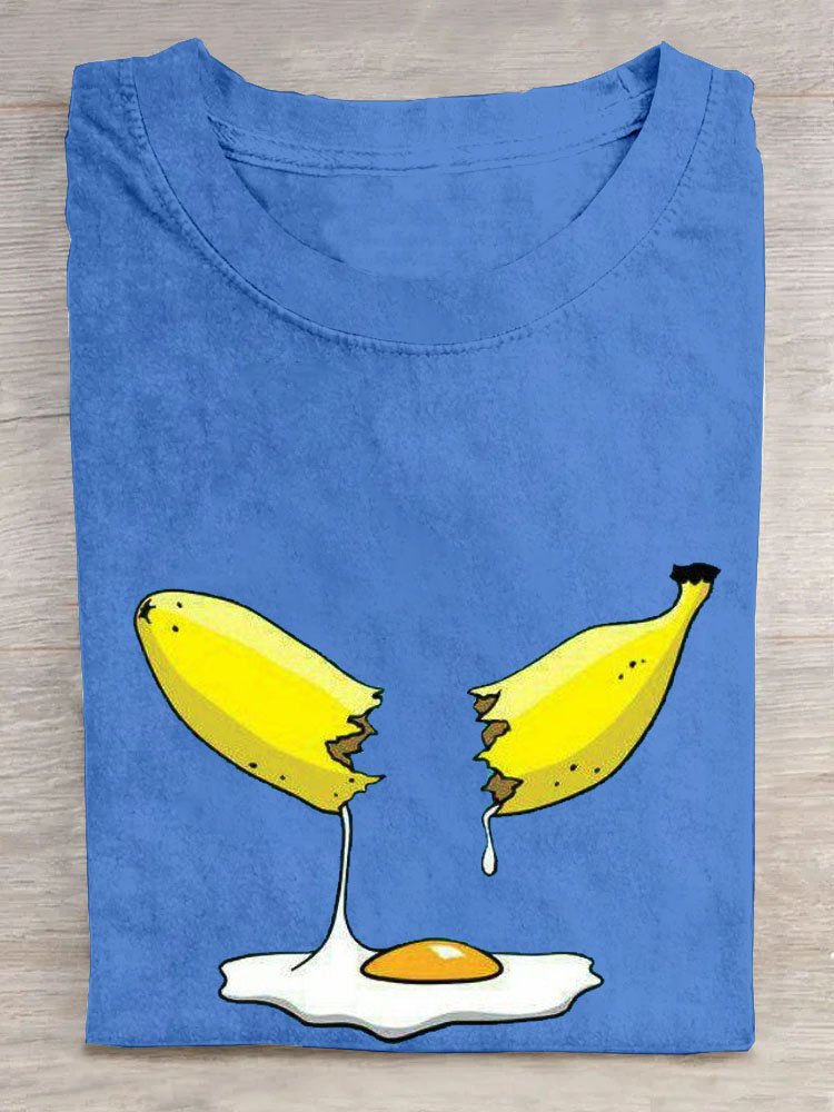 Lustig Banane Eier Print Lässig T-Shirt