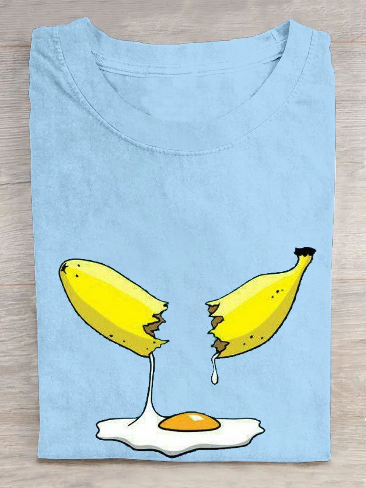 Lustig Banane Eier Print Lässig T-Shirt