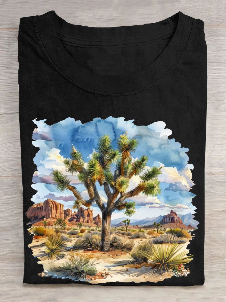 Lässig Rundhals Landschaft T-Shirt