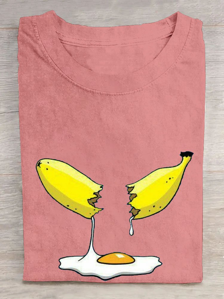 Lustig Banane Eier Print Lässig T-Shirt