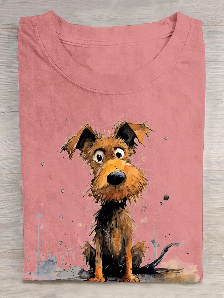 Hund Lässig Baumwolle Weit T-Shirt