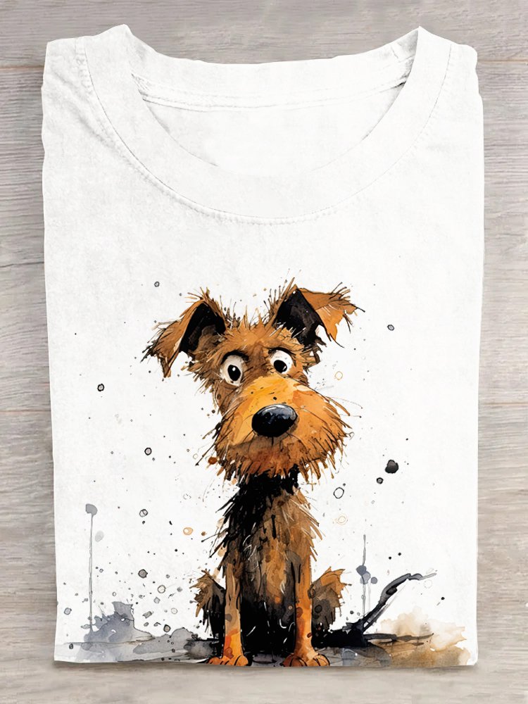 Hund Lässig Baumwolle Weit T-Shirt