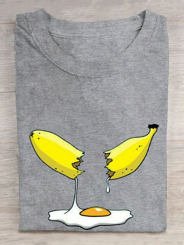 Lustig Banane Eier Print Lässig T-Shirt