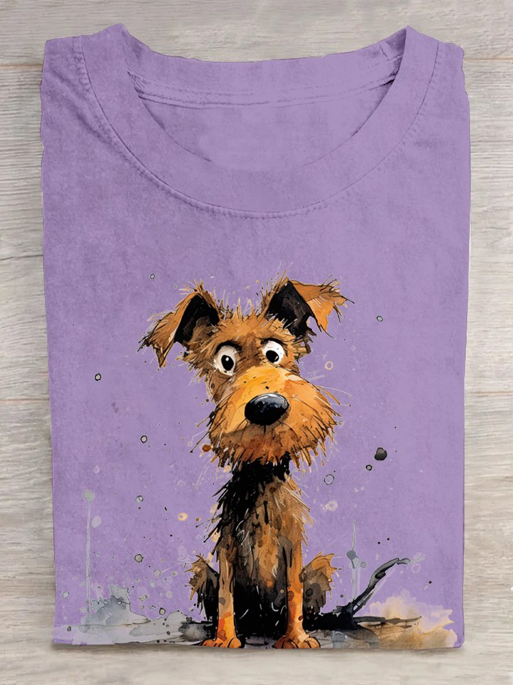 Hund Lässig Baumwolle Weit T-Shirt