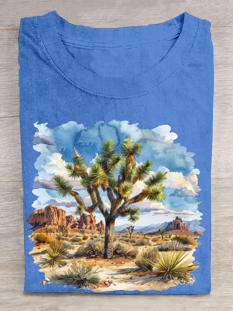 Lässig Rundhals Landschaft T-Shirt