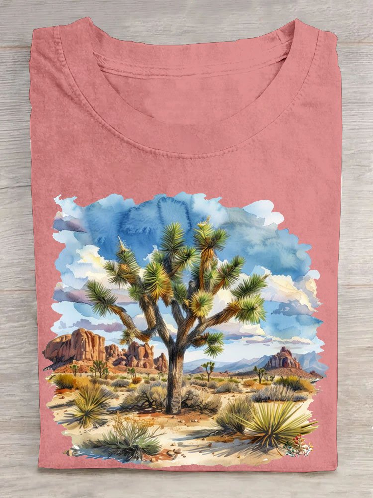 Lässig Rundhals Landschaft T-Shirt