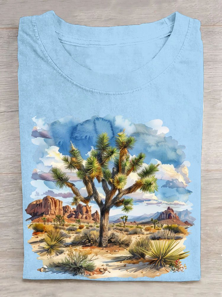 Lässig Rundhals Landschaft T-Shirt