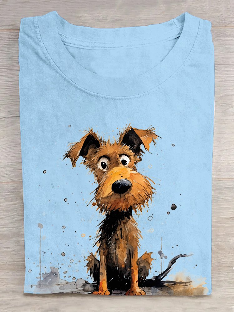 Hund Lässig Baumwolle Weit T-Shirt