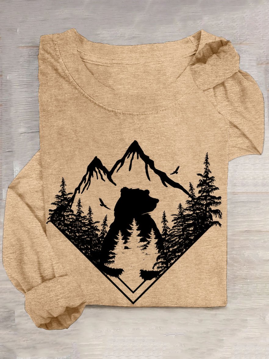 Landschaft Weit Lässig Baumwollmischung T-Shirt