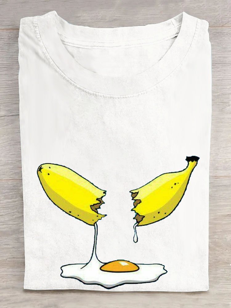 Lustig Banane Eier Print Lässig T-Shirt