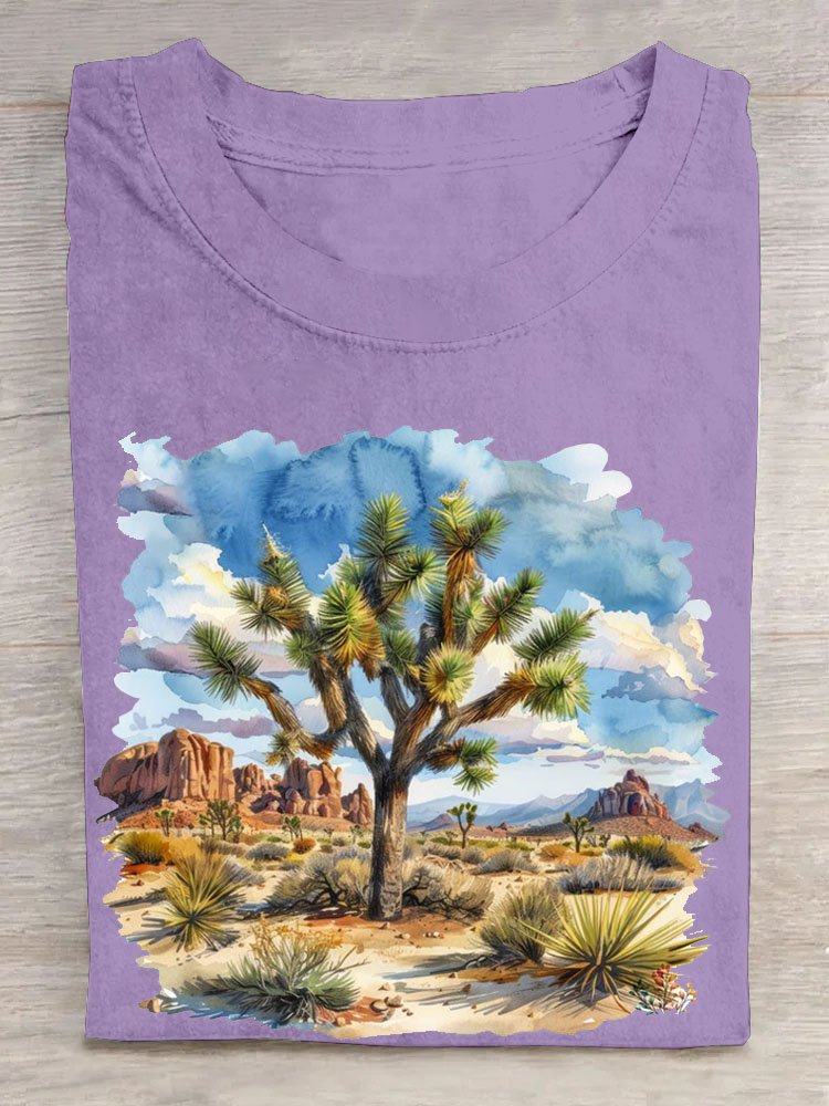 Lässig Rundhals Landschaft T-Shirt