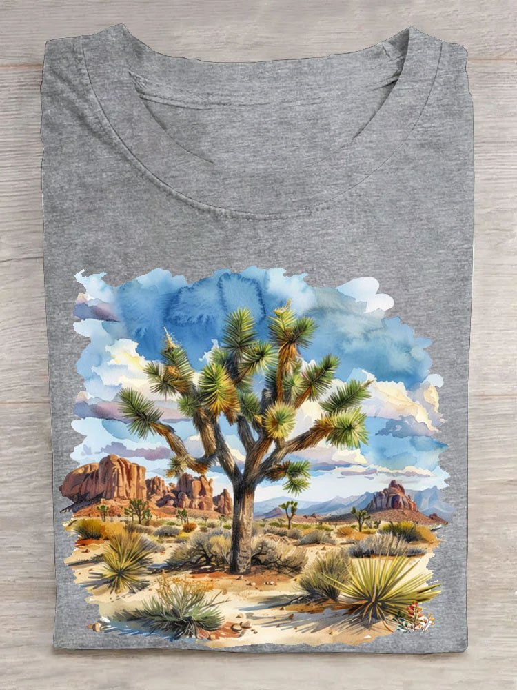 Lässig Rundhals Landschaft T-Shirt