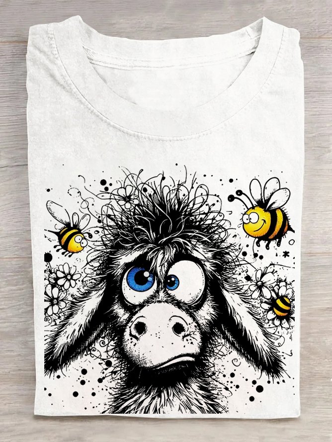 Weit Lässig Tiere Baumwolle Esel und Biene T-Shirt