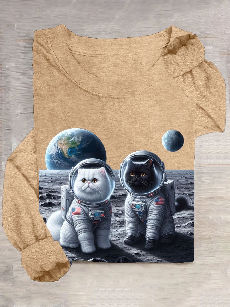 Universum Katze Print Lässig Langarm T-Shirt