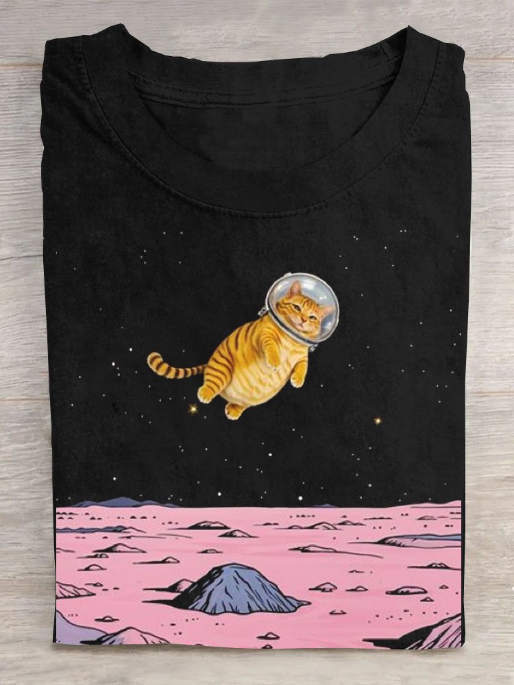 Lustig Platz Katze Print Lässig T-Shirt