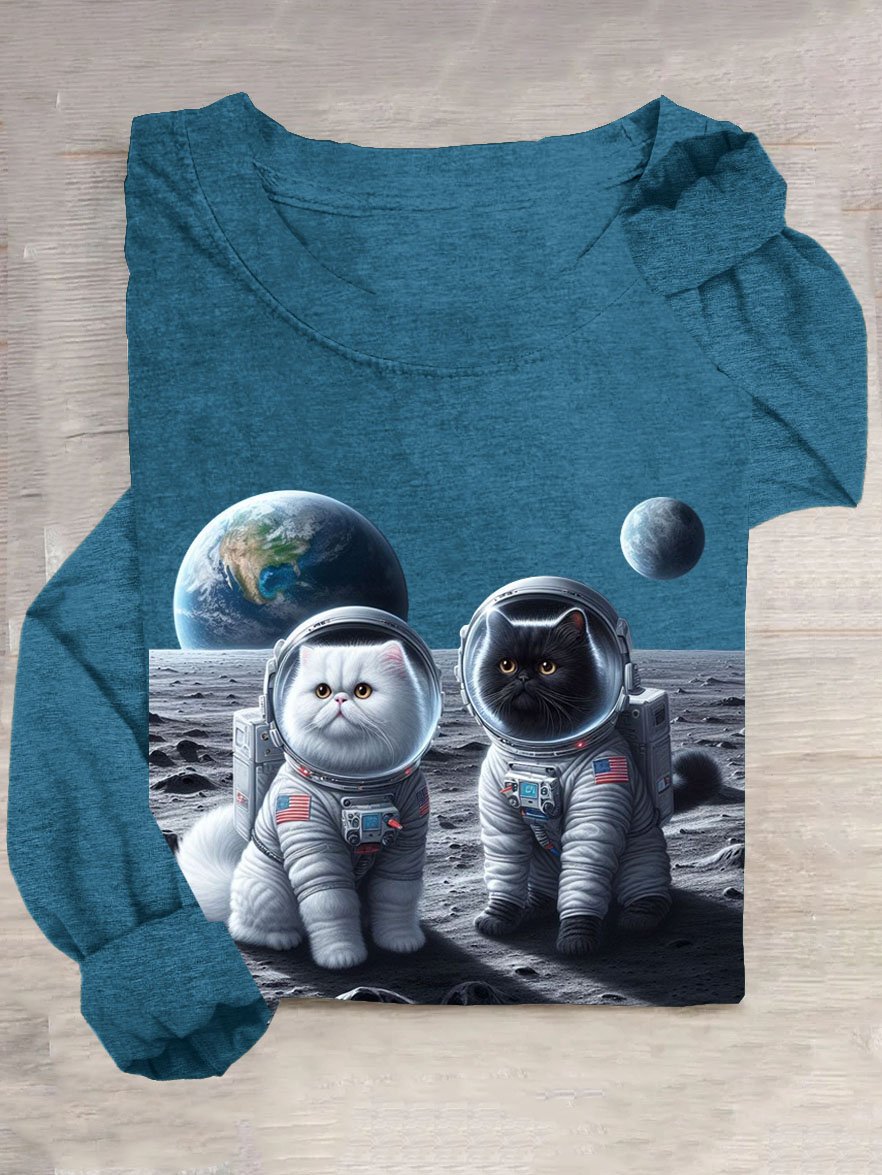 Universum Katze Print Lässig Langarm T-Shirt