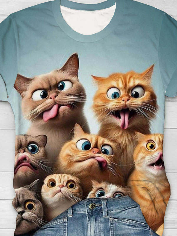 Lustig Katze Print Lässig T-Shirt