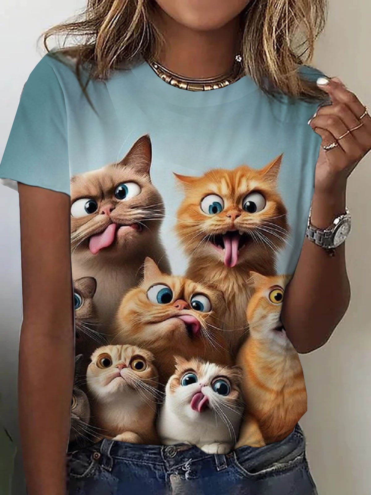 Lustig Katze Print Lässig T-Shirt