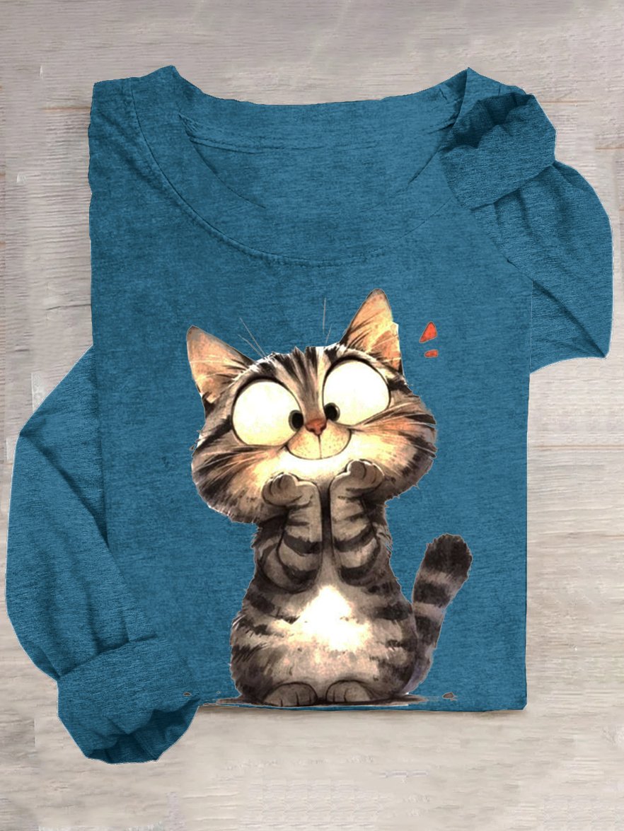 Baumwollmischung Lässig Katze T-Shirt