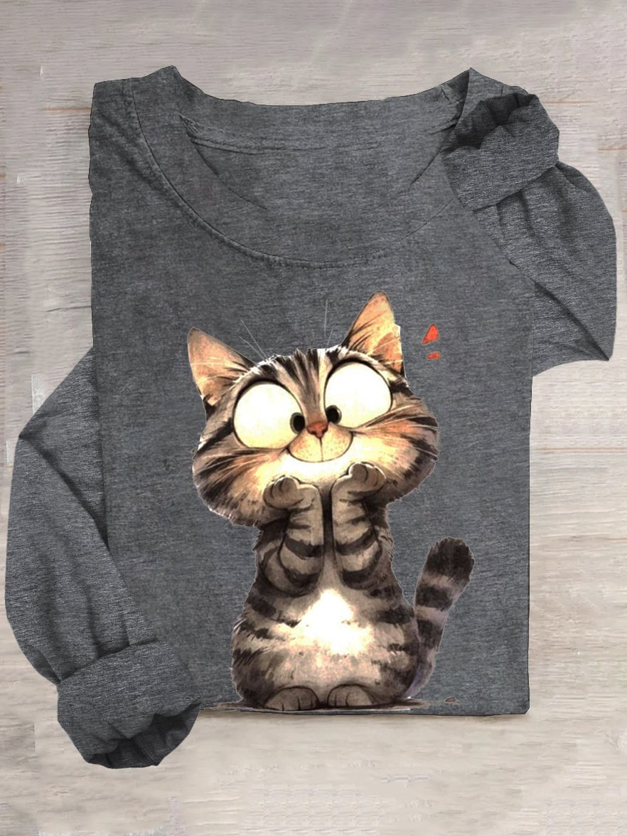 Baumwollmischung Lässig Katze T-Shirt