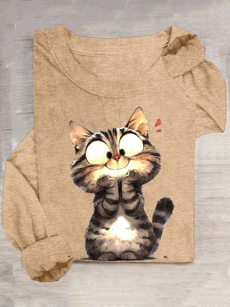 Baumwollmischung Lässig Katze T-Shirt