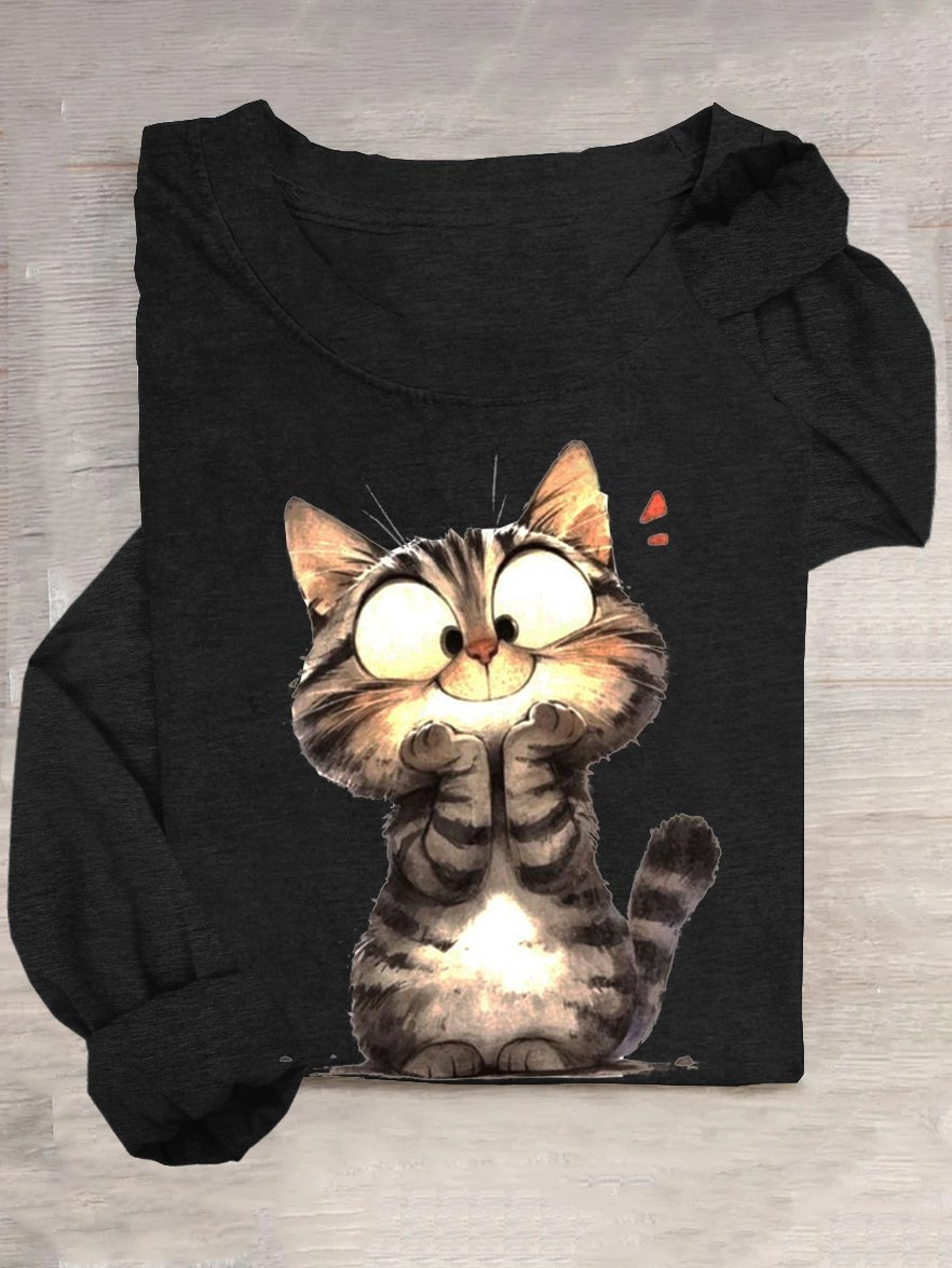 Baumwollmischung Lässig Katze T-Shirt