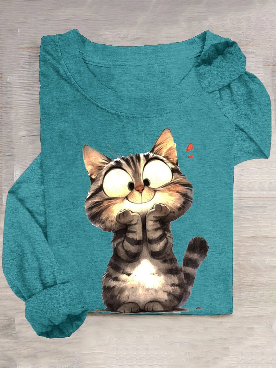 Baumwollmischung Lässig Katze T-Shirt