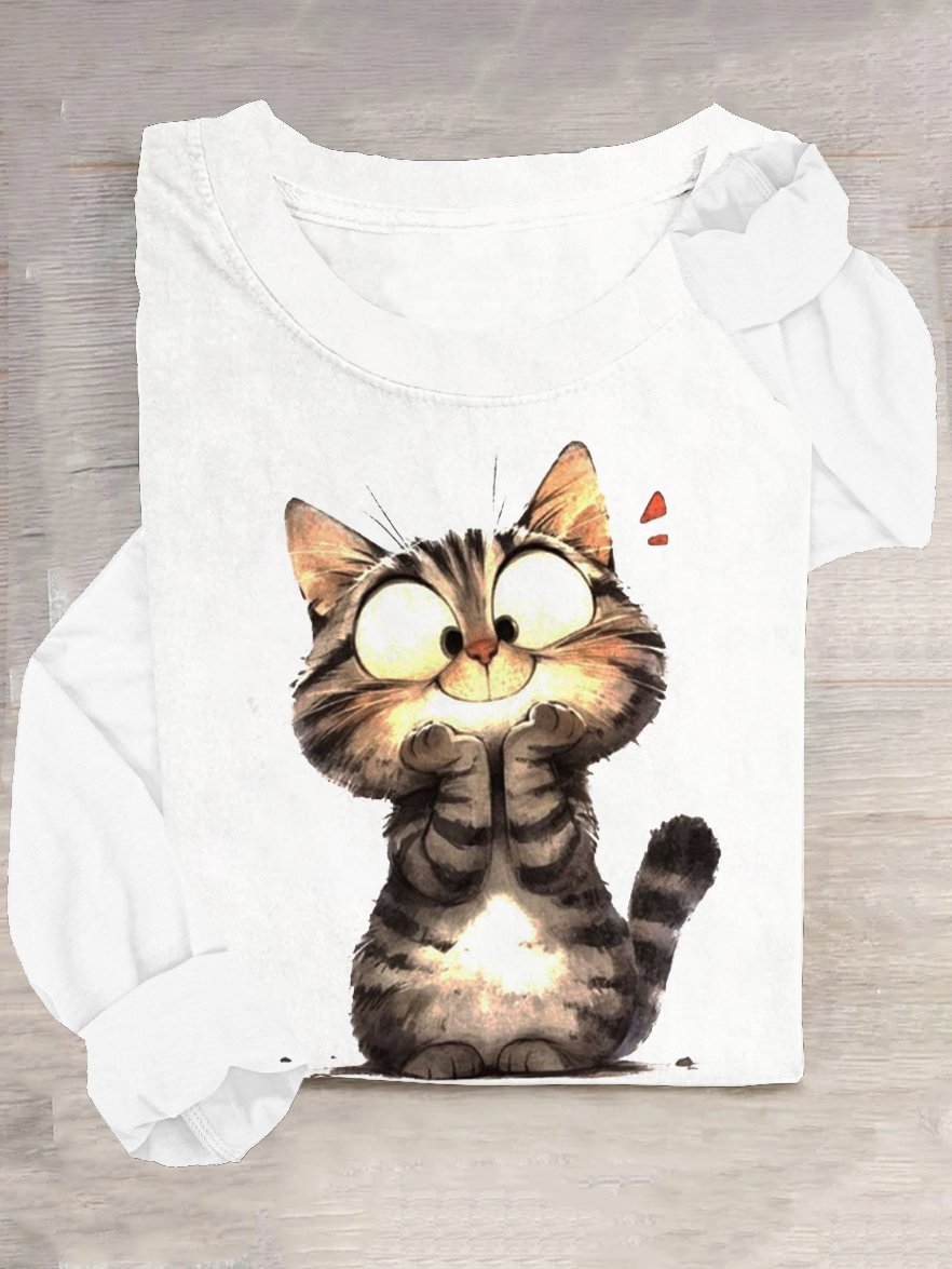 Baumwollmischung Lässig Katze T-Shirt