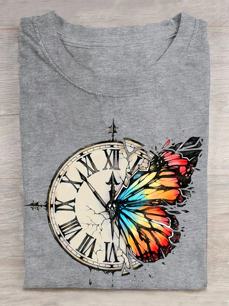 Lässig Rundhals Schmetterling T-Shirt