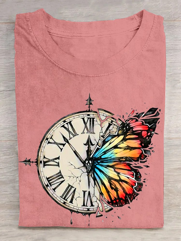 Lässig Rundhals Schmetterling T-Shirt