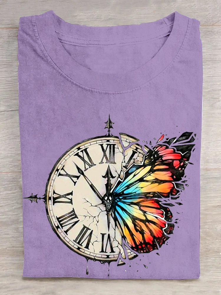 Lässig Rundhals Schmetterling T-Shirt