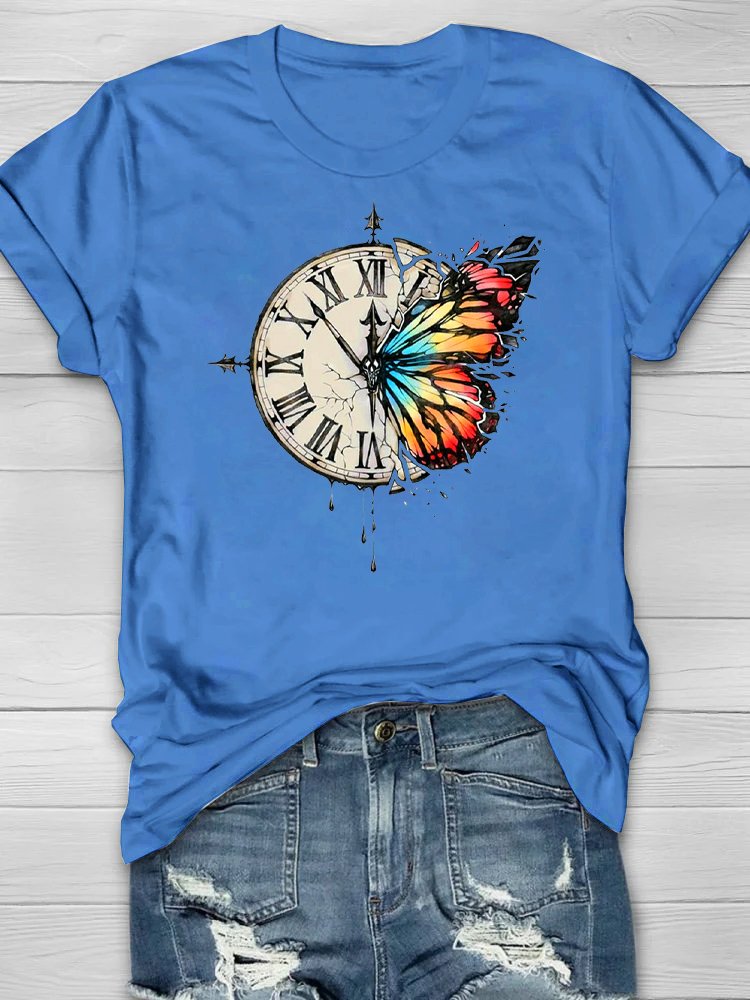 Lässig Rundhals Schmetterling T-Shirt