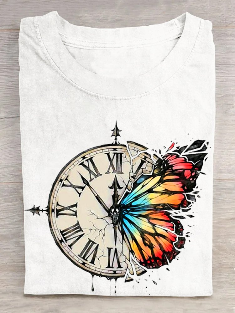 Lässig Rundhals Schmetterling T-Shirt