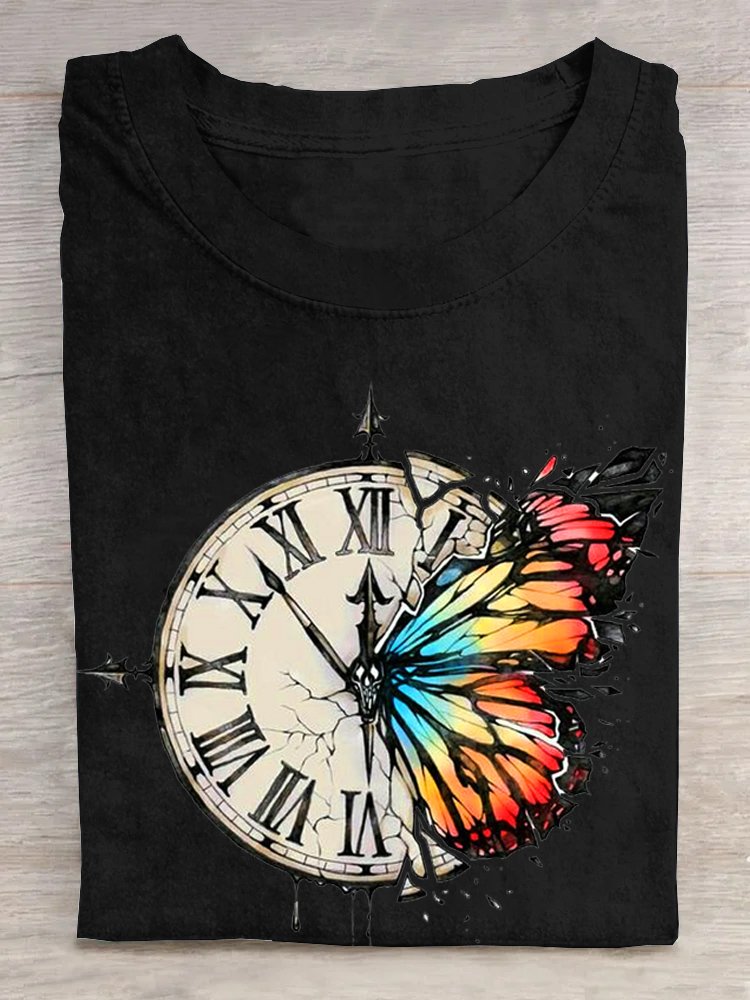 Lässig Rundhals Schmetterling T-Shirt