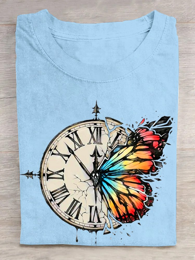 Lässig Rundhals Schmetterling T-Shirt