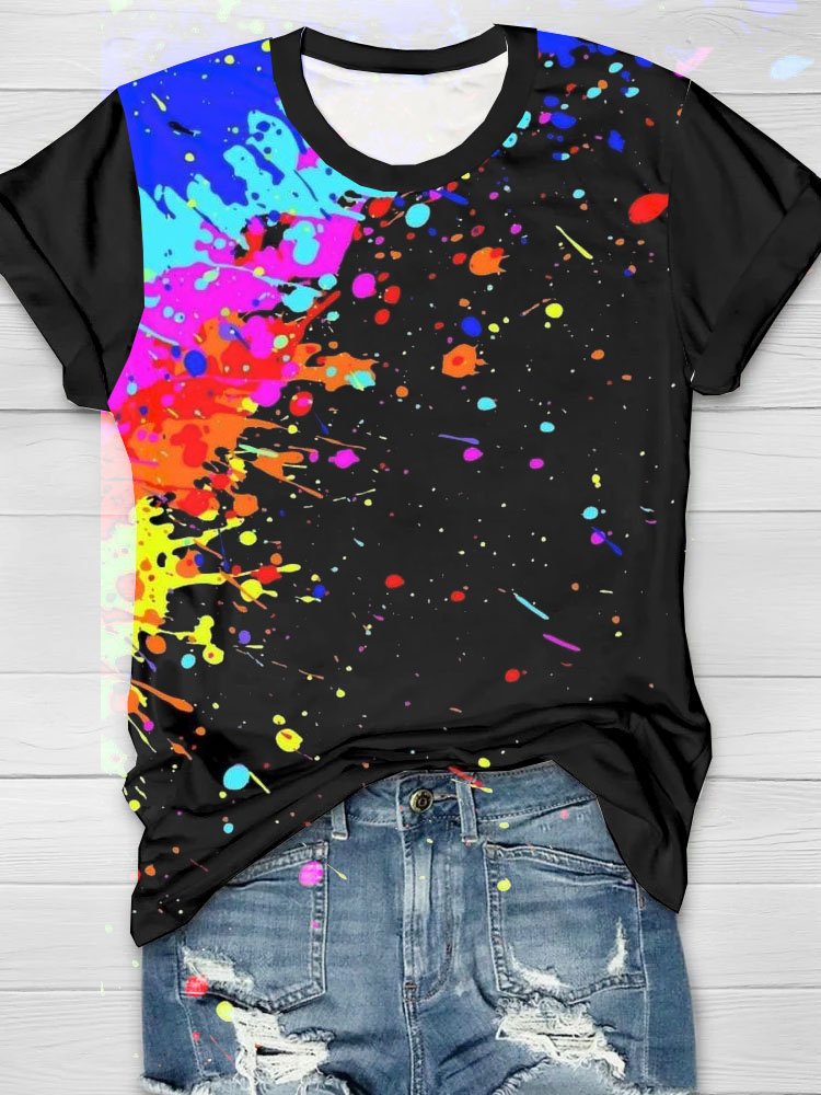 Abstrakt Aquarell Print Rundhals Kurz Ärmeln Lässig T-Shirt