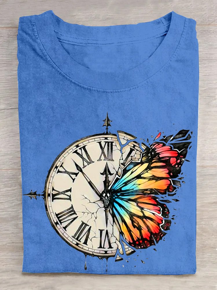 Lässig Rundhals Schmetterling T-Shirt